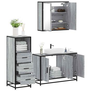 ARDEBO.de - 3-tlg. Badmöbel-Set Grau Sonoma Holzwerkstoff