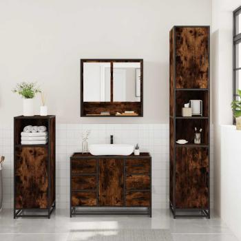 3-tlg. Badmöbel-Set Räuchereiche Holzwerkstoff