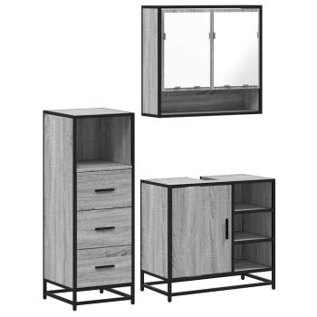 ARDEBO.de - 3-tlg. Badmöbel-Set Grau Sonoma Holzwerkstoff