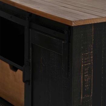 TV-Schrank HALDEN mit Schiebetür Schwarz 110x40x60cm Massivholz