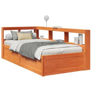 ARDEBO.de - Massivholzbett mit Regal ohne Matratze Wachsbraun 90x190 cm