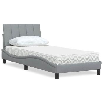 ARDEBO.de - Bett mit Matratze Hellgrau 90x200 cm Stoff
