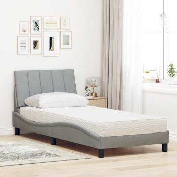 Bett mit Matratze Hellgrau 90x190 cm Stoff