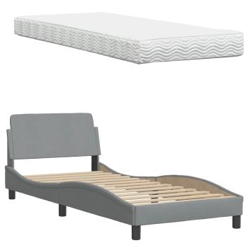 Bett mit Matratze Hellgrau 90x190 cm Stoff
