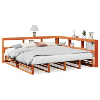 Massivholzbett mit Regal ohne Matratze Wachsbraun 200x200 cm