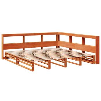 Massivholzbett mit Regal ohne Matratze Wachsbraun 200x200 cm