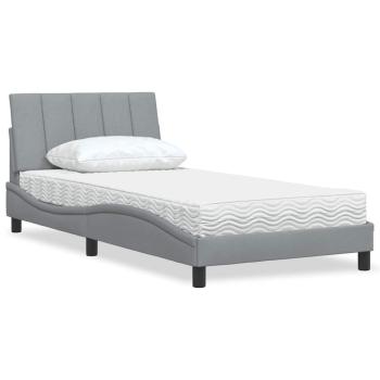 ARDEBO.de - Bett mit Matratze Hellgrau 100x200 cm Stoff