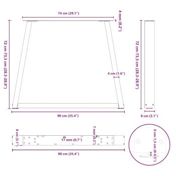 Esstisch Beine V-Form 3 Stück Anthrazit 90x(72-73,3) cm Stahl
