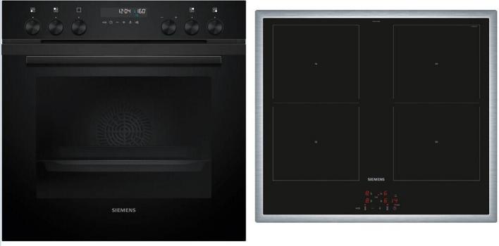 ARDEBO.de Siemens PQ522VAAB Einbau Herdset mit Induktionskochfeld (EM645CQB6E + HE278GBB4), 60 cm breit, 71 L, cookControl30, 3D Heißluft, Schnellaufheizung, Timerfunktion, Kindersicherung, Rahmen aufliegend, schwarz