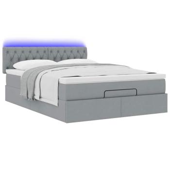 Ottoman-Bett mit Matratze & LEDs Hellgrau 140x200 cm Stoff