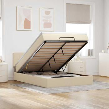 ARDEBO.de - Ottoman-Bett mit Matratze & LEDs Creme 140x200 cm Stoff