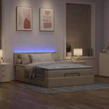 Ottoman-Bett mit Matratze & LEDs Creme 140x200 cm Stoff