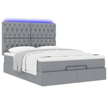 Ottoman-Bett mit Matratze & LEDs Hellgrau 140x200 cm Stoff