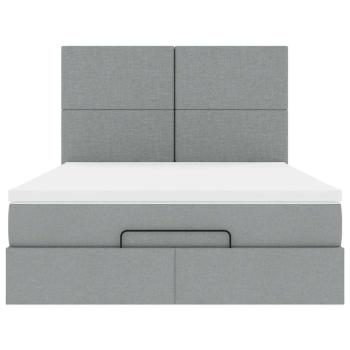 Ottoman-Bett mit Matratze & LEDs Hellgrau 140x200 cm Stoff