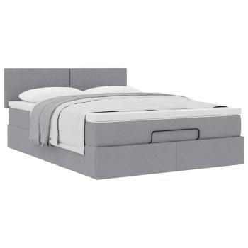 ARDEBO.de - Ottoman-Bett mit Matratze Hellgrau 140x200 cm Stoff
