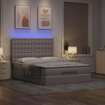 Ottoman-Bett mit Matratze & LEDs Taupe 140x200 cm Stoff