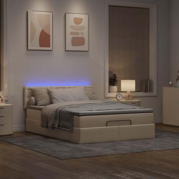 Ottoman-Bett mit Matratze & LEDs Creme 140x200 cm Stoff