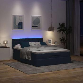 Ottoman-Bett mit Matratze & LEDs Blau 140x200 cm Stoff