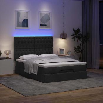 Ottoman-Bett mit Matratze & LEDs Schwarz 140x200 cm Stoff