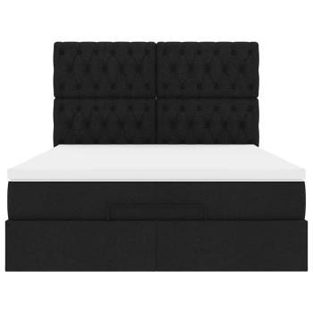 Ottoman-Bett mit Matratze & LEDs Schwarz 140x200 cm Stoff