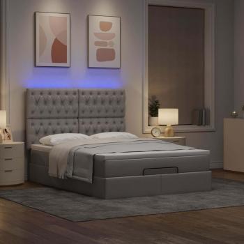 Ottoman-Bett mit Matratze & LEDs Taupe 140x200 cm Stoff