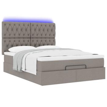 Ottoman-Bett mit Matratze & LEDs Taupe 140x200 cm Stoff