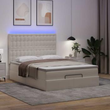 Ottoman-Bett mit Matratze & LEDs Weiß 140x200 cm Kunstleder