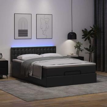 Ottoman-Bett mit Matratzen & LEDs Schwarz 140x200 cm Kunstleder