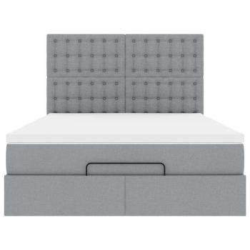 Ottoman-Bett mit Matratze & LEDs Hellgrau 140x200 cm Stoff