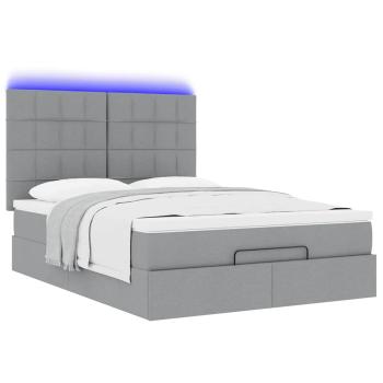 Ottoman-Bett mit Matratze & LEDs Hellgrau 140x200 cm Stoff