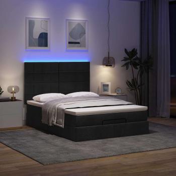 Ottoman-Bett mit Matratze & LEDs Schwarz 140x200 cm Stoff