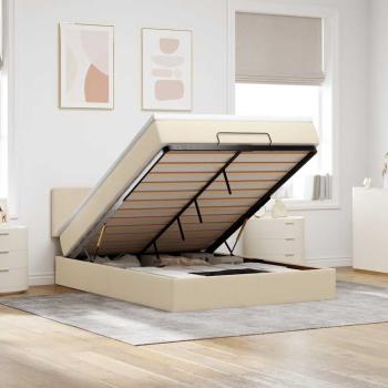 ARDEBO.de - Ottoman-Bett mit Matratze & LEDs Creme 140x200 cm Stoff