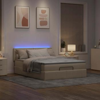 Ottoman-Bett mit Matratze & LEDs Creme 140x200 cm Stoff