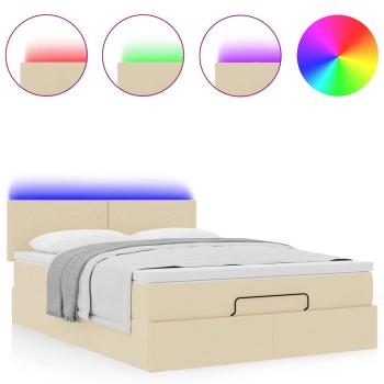 Ottoman-Bett mit Matratze & LEDs Creme 140x200 cm Stoff