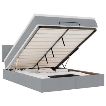 Ottoman-Bett mit Matratze & LEDs Hellgrau 140x200 cm Stoff