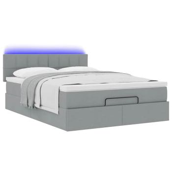 Ottoman-Bett mit Matratze & LEDs Hellgrau 140x200 cm Stoff