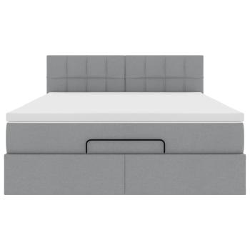 Ottoman-Bett mit Matratze & LEDs Hellgrau 140x200 cm Stoff