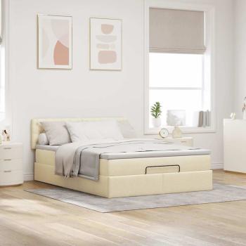 Ottoman-Bett mit Matratze & LEDs Creme 140x200 cm Stoff
