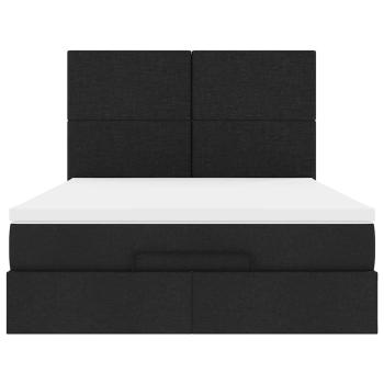 Ottoman-Bett mit Matratze & LEDs Schwarz 140x200 cm Stoff
