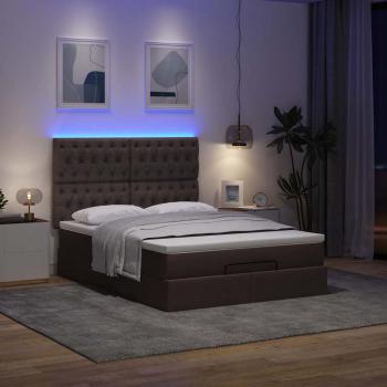 Ottoman-Bett mit Matratze & LEDs Dunkelbraun 140x200 cm Stoff