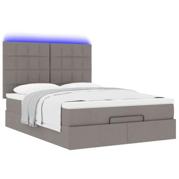 Ottoman-Bett mit Matratze & LEDs Taupe 140x200 cm Stoff