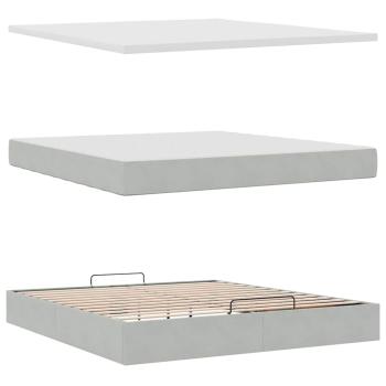 ARDEBO.de - Ottoman-Bett mit Matratzen & LEDs Hellgrau 180x200 cm Samt