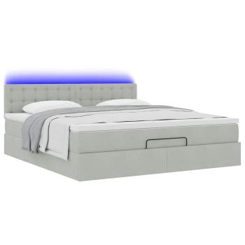 Ottoman-Bett mit Matratze & LEDs Hellgrau 180x200 cm Samt