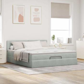 Ottoman-Bett mit Matratze Hellgrau 180x200 cm Samt