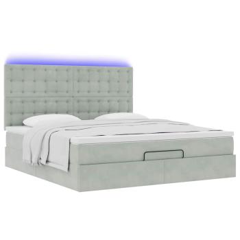Ottoman-Bett mit Matratzen & LEDs Hellgrau 180x200 cm Samt