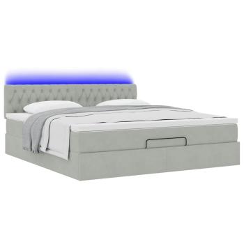 Ottoman-Bett mit Matratze & LEDs Hellgrau 180x200 cm Samt