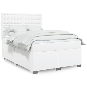 ARDEBO.de - Boxspringbett mit Matratze Weiß 140x190 cm Kunstleder