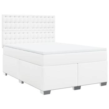 Boxspringbett mit Matratze Weiß 140x190 cm Kunstleder