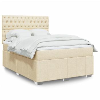 ARDEBO.de - Boxspringbett mit Matratze Creme 140x190 cm Stoff