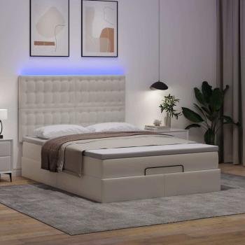 Ottoman-Bett mit Matratze & LEDs Weiß 140x190 cm Kunstleder
